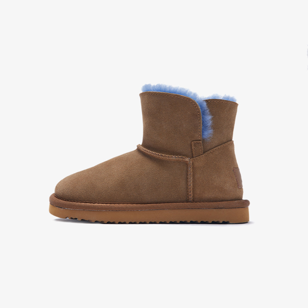 Waterproof Cowhide and Wool Contrast Color Snow Boots