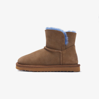 Waterproof Cowhide and Wool Contrast Color Snow Boots