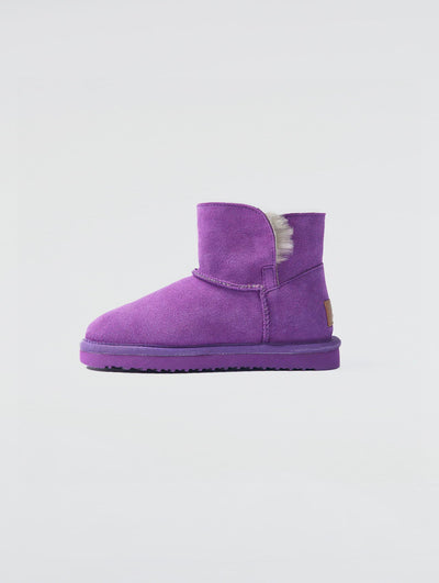 Waterproof Cowhide and Wool Contrast Color Snow Boots